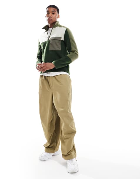 ASOS DESIGN oversized quarter zip fleece sweatshirt with colour block in dark green - view 1