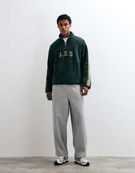 ASOS DESIGN oversized quarter zip fleece with cut and sew details in green, 2 of 5