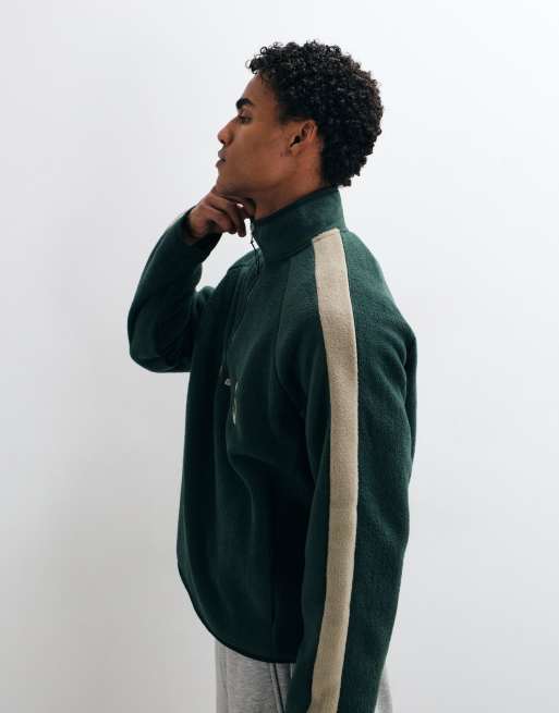 ASOS DESIGN oversized quarter zip fleece with cut and sew details in green, 3 of 5