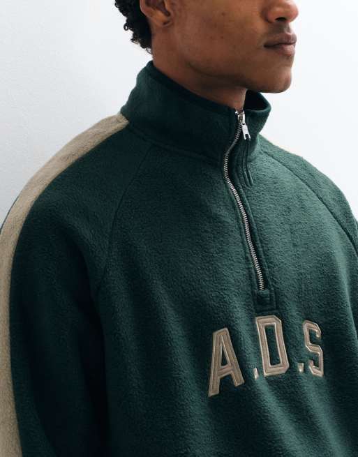 ASOS DESIGN oversized quarter zip fleece with cut and sew details in green, 4 of 5