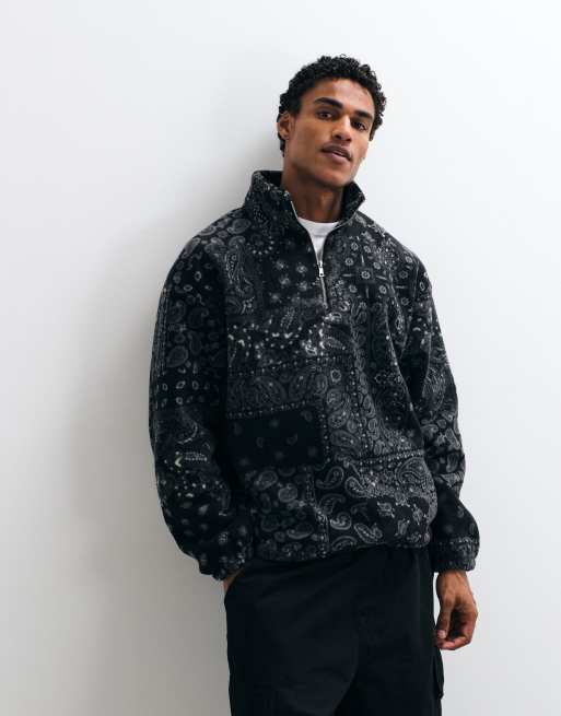 ASOS DESIGN oversized quarter zip fleece with paisley print in black, 2 of 5