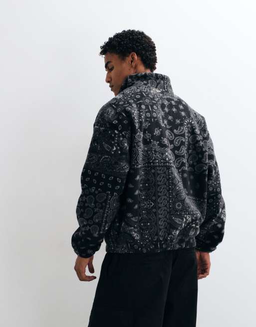 ASOS DESIGN oversized quarter zip fleece with paisley print in black, 3 of 5