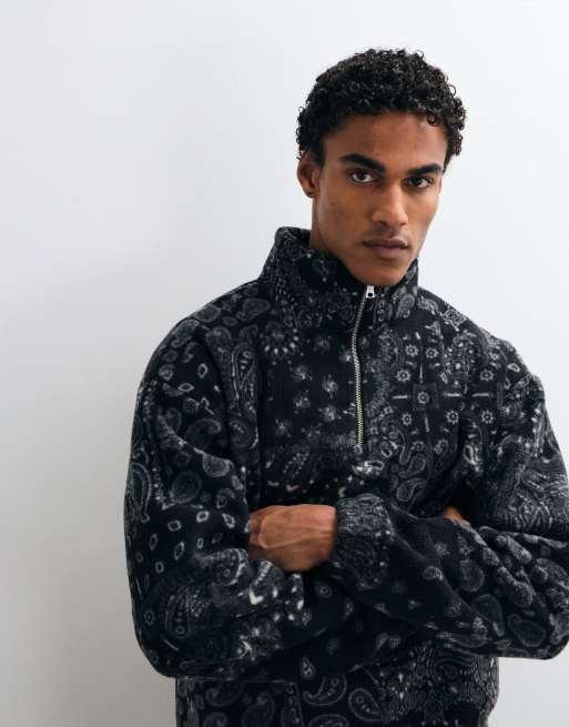 ASOS DESIGN oversized quarter zip fleece with paisley print in black, 4 of 5