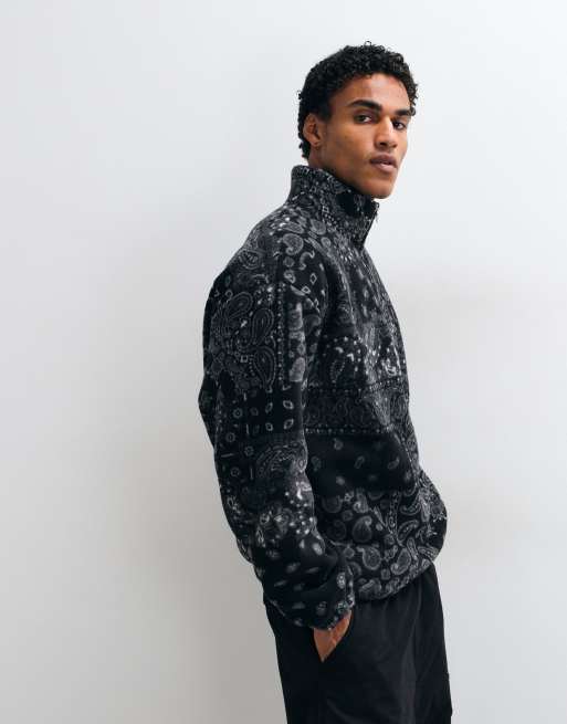 ASOS DESIGN oversized quarter zip fleece with paisley print in black, 5 of 5