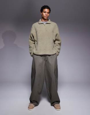 Asos Design Oversized Quarter Zip Funnel Neck Borg Sweatshirt In Multi