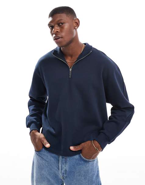 ASOS DESIGN oversized quarter zip funnel neck sweatshirt in navy - view 1