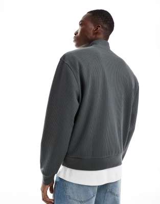 Asos Design Boxy Oversized Half Zip Borg Sweatshirt In Washed Black-gray In Gray
