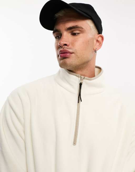 ASOS DESIGN oversized quarter zip polar fleece sweatshirt in off white, 4 of 4