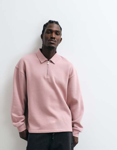ASOS DESIGN oversized quarter zip polo in pink - view 1