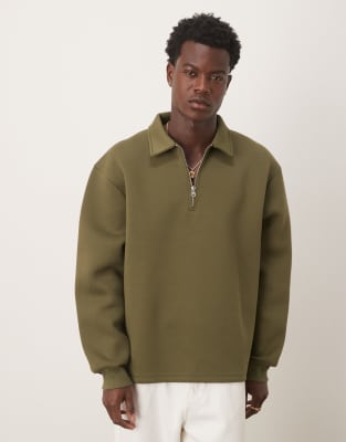 ASOS DESIGN oversized quarter zip scuba-style fabric sweatshirt in ivy green