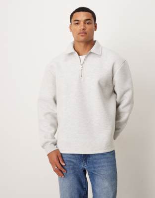 ASOS DESIGN oversized quarter zip scuba sweatshirt in ice marl - view 1