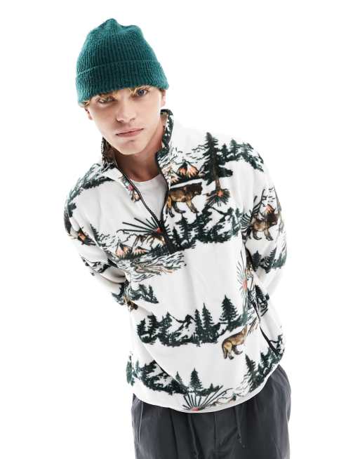 ASOS DESIGN oversized quarter zip sweatshirt animal moutain all over print in polar fleece