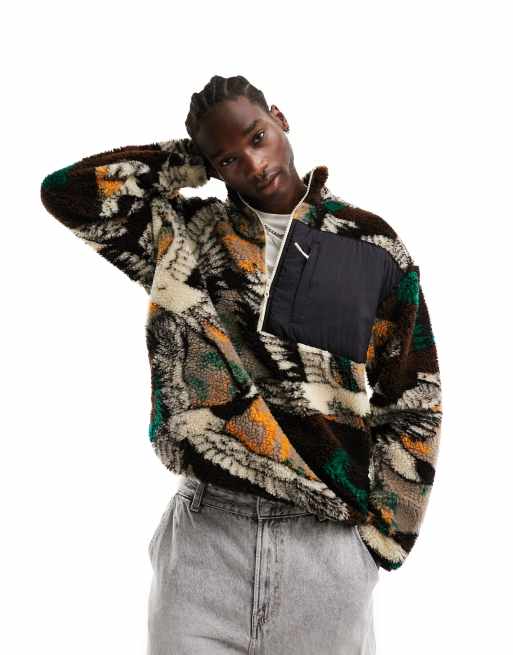 ASOS DESIGN oversized quarter zip sweatshirt in all-over print borg