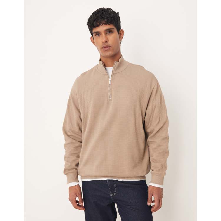 ASOS DESIGN oversized quarter zip sweatshirt in beige | ASOS