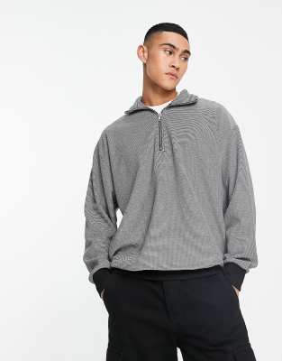 Men Black & White Colorblock Oversized Zipper Sweatshirt