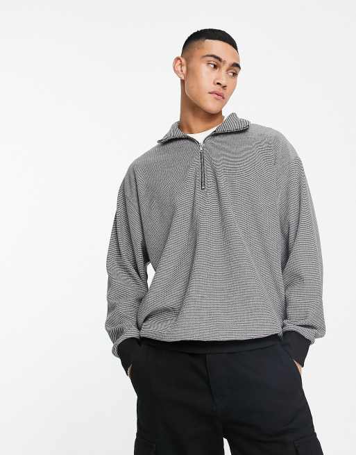 ASOS DESIGN oversized quarter zip sweatshirt in black and white texture