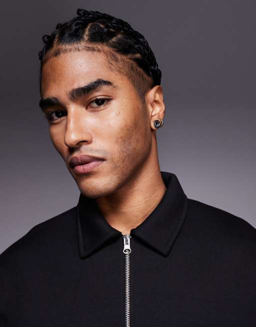 ASOS DESIGN oversized quarter-zip sweatshirt in black in scuba-style fabric