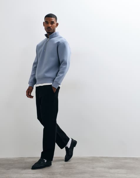 ASOS DESIGN oversized quarter zip sweatshirt in blue - view 1