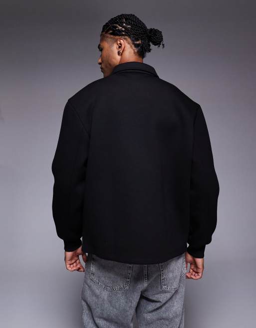 ASOS DESIGN oversized quarter zip sweatshirt in scuba-style fabric in black, 3 of 5