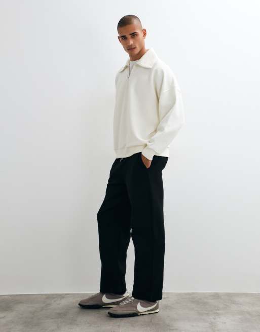 ASOS DESIGN oversized quarter zip sweatshirt in textured fabric in beige, 2 of 5