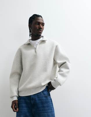 Asos Design Oversized Quarter Zip Sweatshirt In Gray