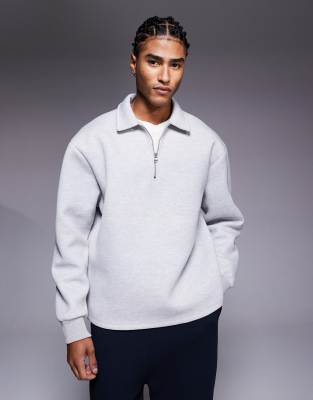 Asos Design Oversized Quarter Zip Sweatshirt With Collar And Fixed Hem In Multi