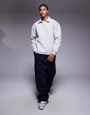 Asos Design Oversized Quarter Zip Sweatshirt With Collar And Fixed Hem In Multi