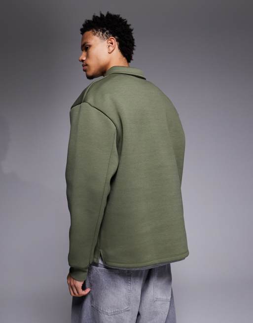 ASOS DESIGN oversized quarter zip sweatshirt with collar and fixed hem in khaki green, 3 of 5