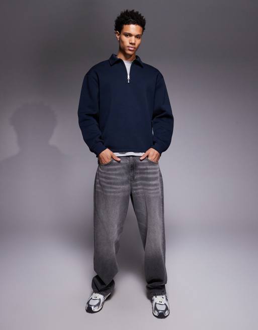 ASOS DESIGN oversized quarter zip sweatshirt with collar and fixed