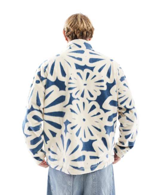 ASOS DESIGN oversized quarter zip sweatshirt with flower all-over print in polar fleece , 4 of 4
