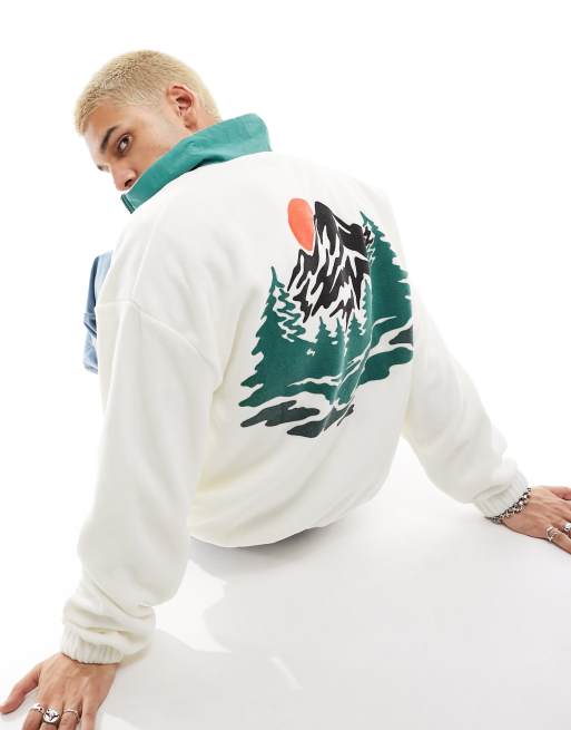 ASOS DESIGN oversized quarter zip sweatshirt with mountain back print in polar fleece