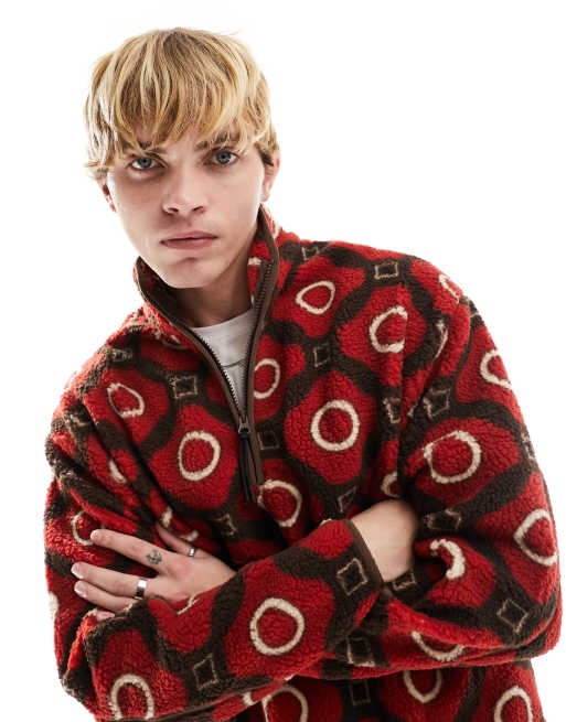 ASOS DESIGN oversized quarter zip with ornate all over print in borg