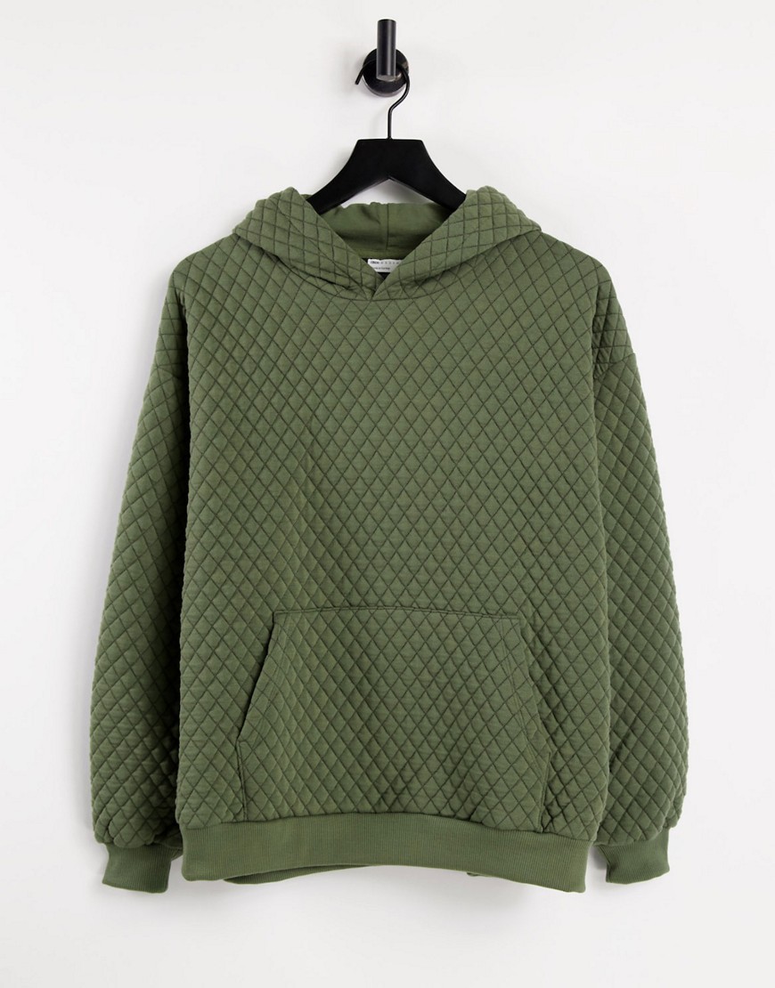 ASOS DESIGN oversized quilted hoodie in khaki-Green