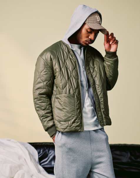 ASOS DESIGN oversized quilted liner jacket in khaki - view 1