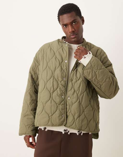 ASOS DESIGN oversized quilted liner puffer jacket in khaki