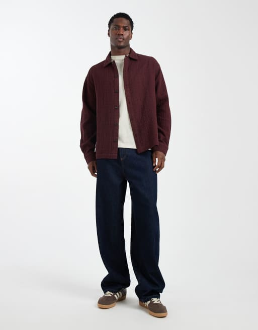 ASOS DESIGN oversized quilted look shirt in burgundy, 2 of 5