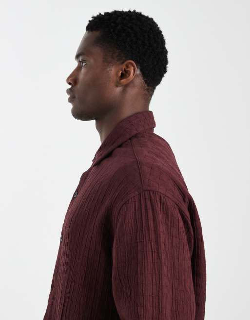 ASOS DESIGN oversized quilted look shirt in burgundy, 4 of 5