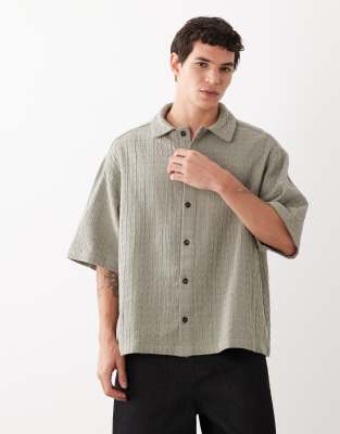 Asos Design Oversized Quilted Look Shirt In Green