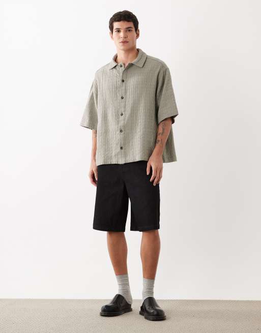 ASOS DESIGN oversized quilted look shirt in khaki, 3 of 5