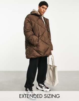 Asos Design Oversized Quilted Puffer Jacket In Brown