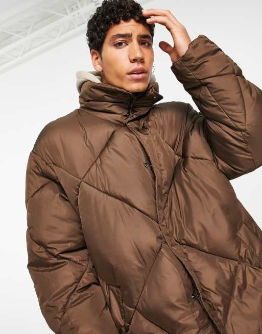 ASOS DESIGN oversized quilted puffer jacket in brown