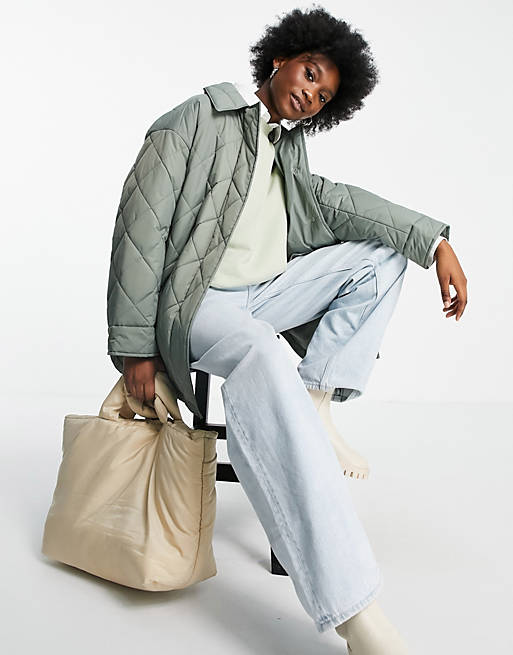 Coats & Jackets oversized quilted shacket in sage 