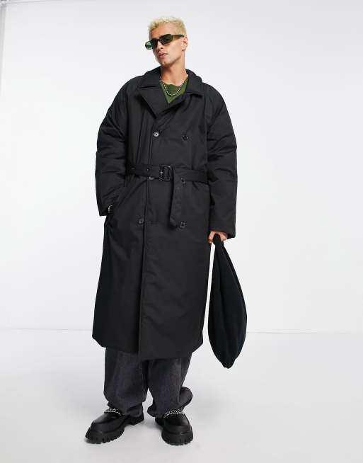 ASOS DESIGN oversized quilted trench coat in black