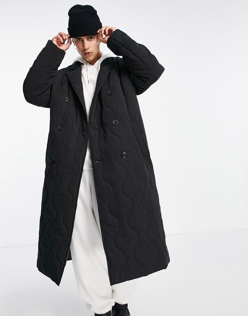 ASOS DESIGN oversized quilted trench coat in black
