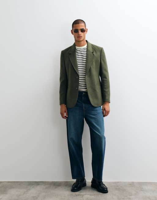 ASOS DESIGN oversized raglan heavyweight suit jacket in olive green, 2 of 5