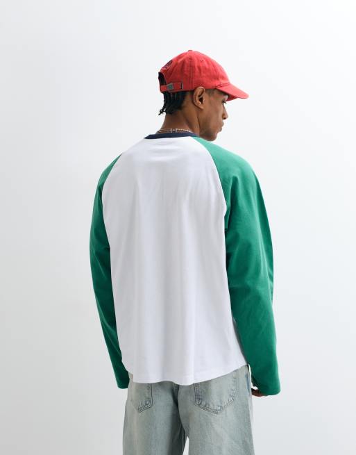 ASOS DESIGN oversized raglan langærmet T-shirt med talgrafik i hvid og grøn, 4 af 5