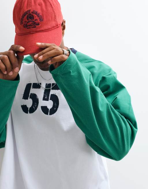 ASOS DESIGN oversized raglan long sleeve t-shirt with number graphic in white and green, 2 of 5