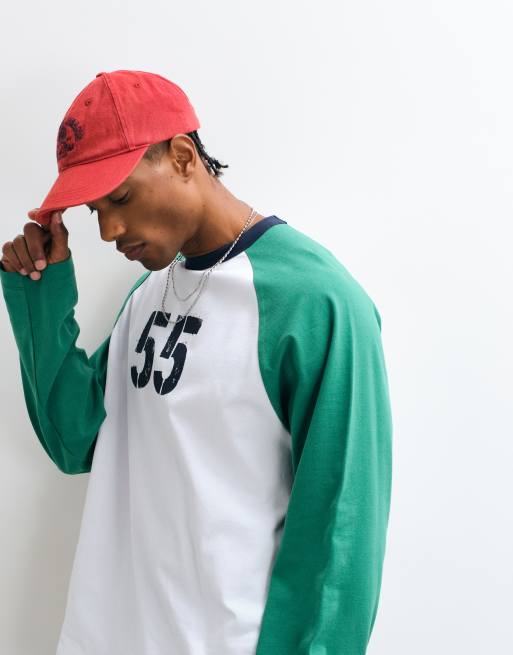 ASOS DESIGN oversized raglan long sleeve t-shirt with number graphic in white and green, 5 of 5