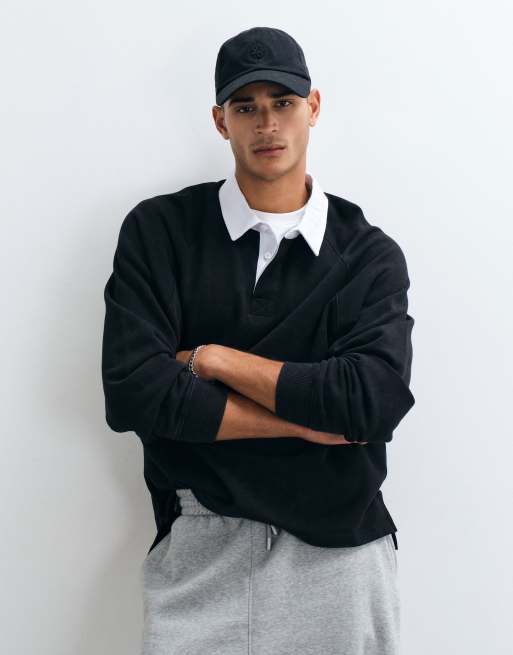 ASOS DESIGN oversized raglan rugby i vasket sort, 5 af 5