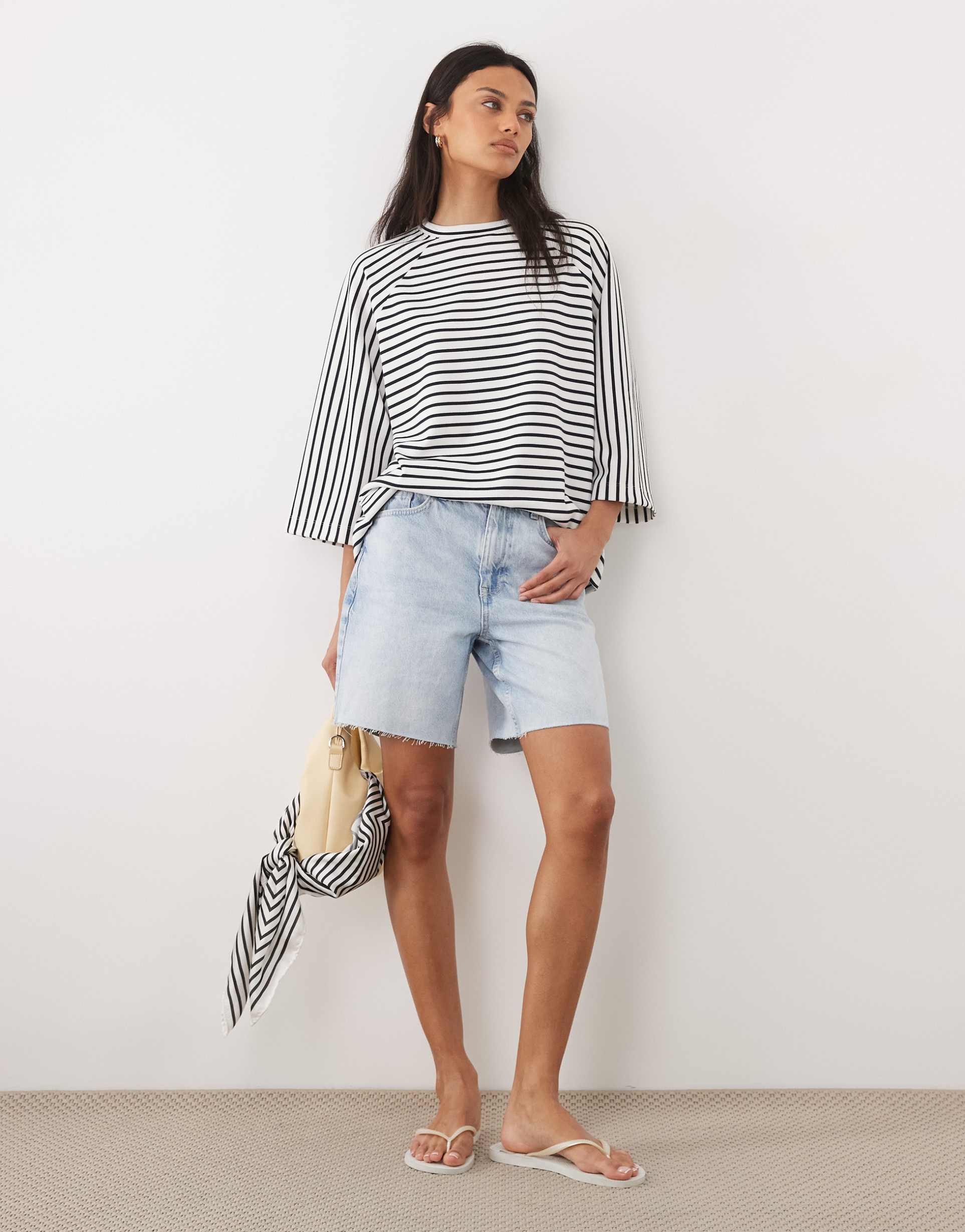 asos design oversized raglan sleeve t-shirt in navy stripes